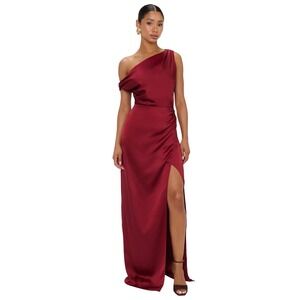 Show Me Your Mumu Jodie‎ Satin Maxi Dress XS One Shoulder Burgundy Formal Gown